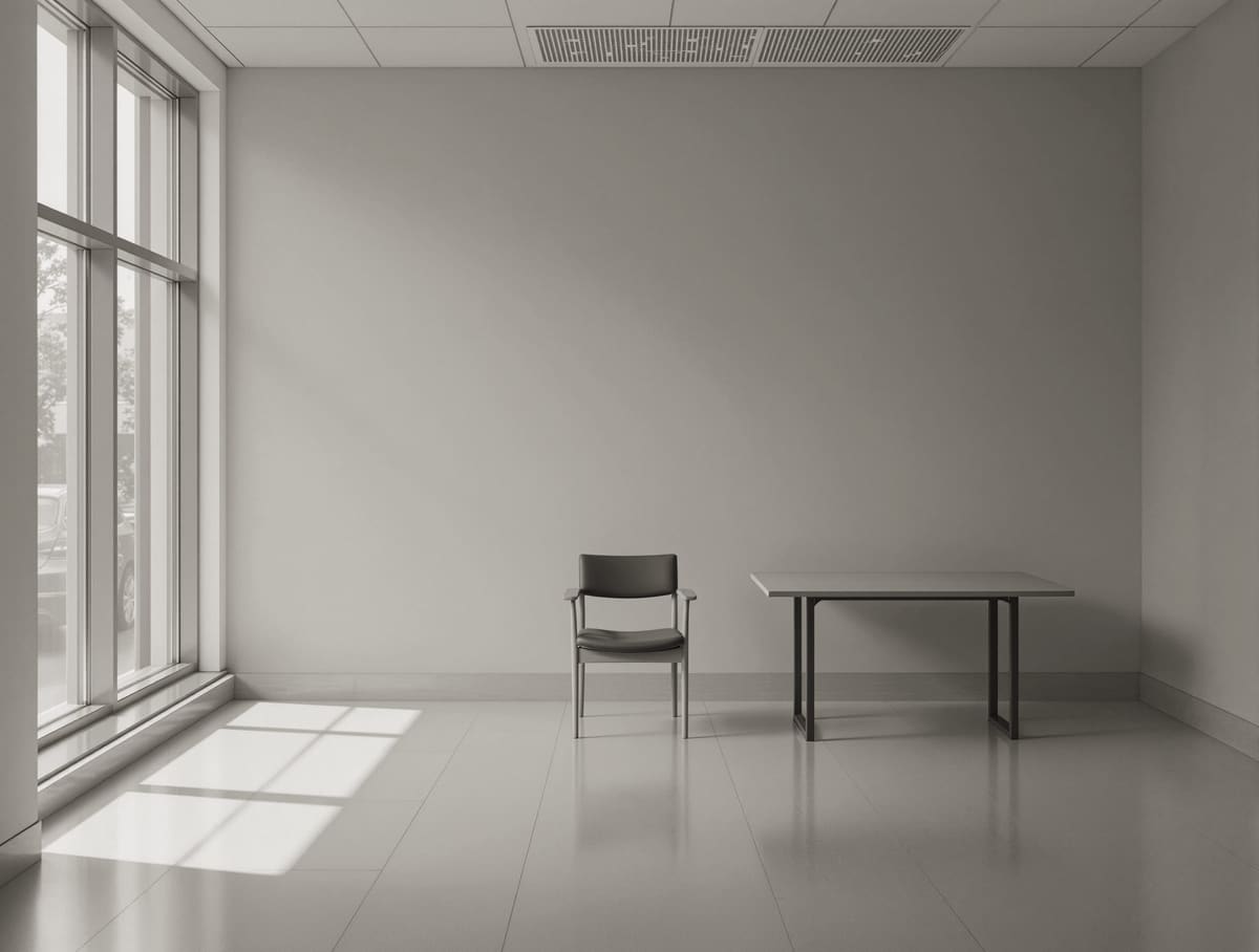 quiet office interior, wide, natural light